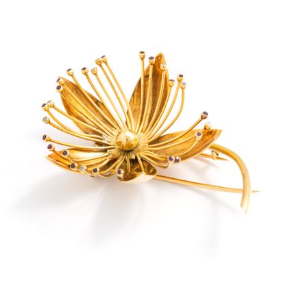 null Paire de broches clips représentant des fleurs stylisées en or jaune 18K 750/1000ème...