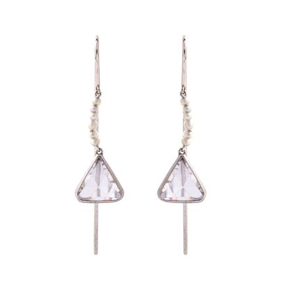null A pair of platinum and white gold earrings holding small pearls and a large...