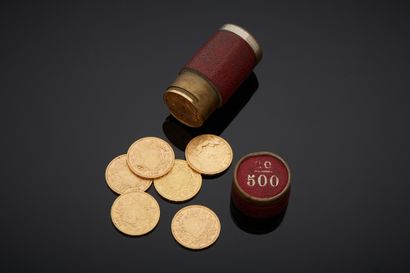 null 7 pièces de 20 francs Vreneli, en or, Suisse, datées 1 900, 1901 et 1902. 

Poids...