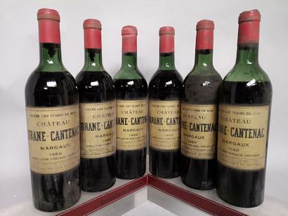 null 6 bouteilles Château BRANE CANTENAC - 2e GCC Margaux 1966 

Étiquettes légèremet...