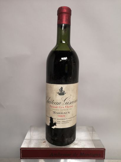 null 1 bouteille Château GISCOURS - 3e GCC Margaux 1965 

Étiquette légèrement tachées...