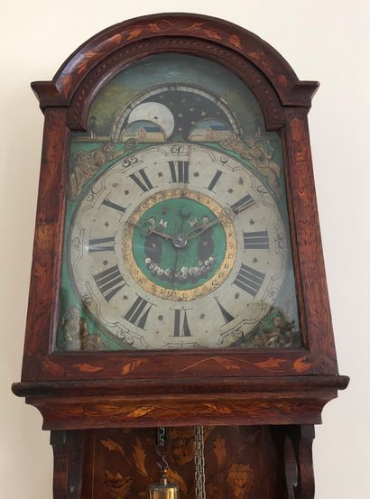 null Wall clock in the form of a gendarme hat in wood inlaid with a flowering vase,...