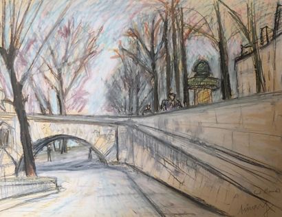 null Lot including : 

- School of the XXth century

Pont-Marie

Mixed media on paper...