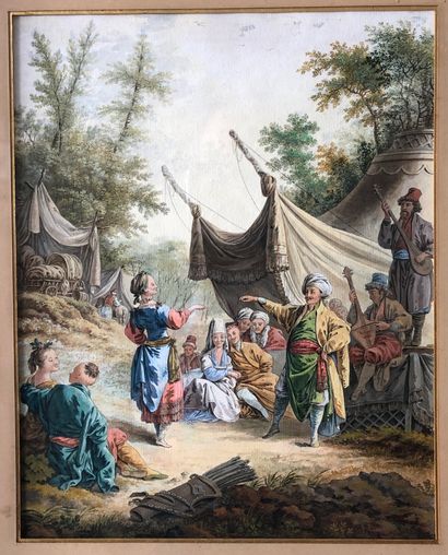 null French school of the 19th century 

Gallant scene; The sultan and his tent 

Two...
