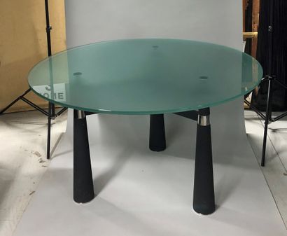 Circular table with smoked glass top, tripod...