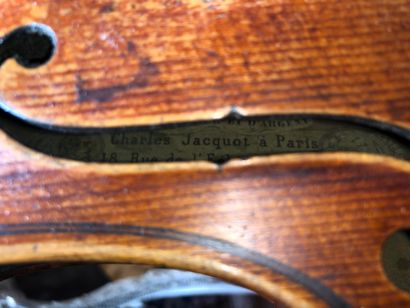 null Study violin, bears a label Charles Jacquot Paris and two bows, one signed François...