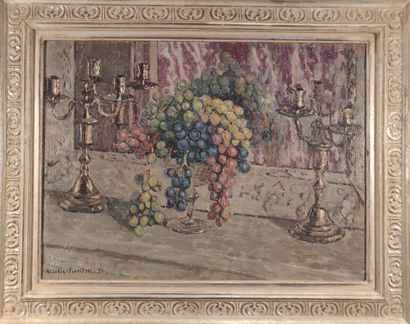 null Jac MARTIN-FERRIERES (1893-1972) 

Still life with grapes and candelabras, 1924...