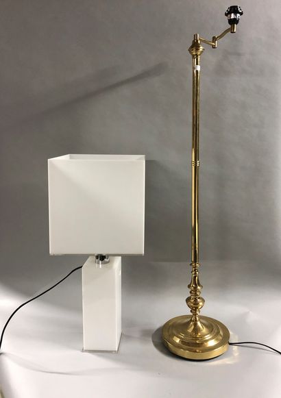 Gilded brass reading light, articulated arm,...