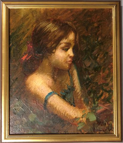 null Lot including : 

- School of the XXth century

Portrait of a young girl with...