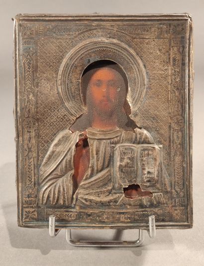 Icon of Christ Pantocrator. 
Tempera on wood,...