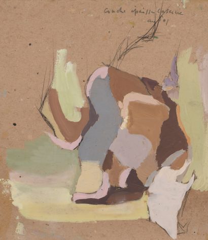 Jean LEGROS (1917-1981) Sans titre 
Sept œuvres dont huile sur carton, huile sur...