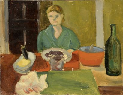 Jean LEGROS (1917-1981) Untitled, 1940 - Untitled, 1951 - Woman sitting at a table,...