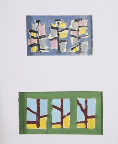 Jean LEGROS (1917-1981) Untitled, circa 1957 
Three gouaches on paper on two mounts....