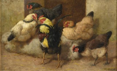  William Baptiste BAIRD (1847-1917) 
The Chickens 
Oil on panel. 
Signed lower right....
