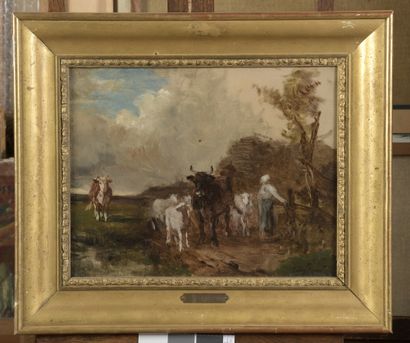  Em VAN MARCKE (1827-1890) 
Herd of cows with herdsman 
Oil on canvas. 
Signed lower...