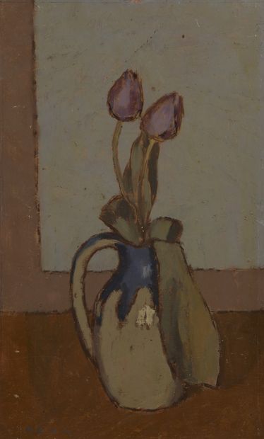 null BENN (1905-1989)

Two Tulips in a Pitcher 

Oil on cardboard. 

Signed lower...
