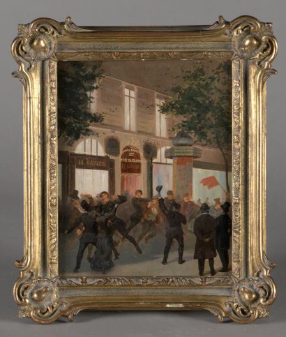  Jules LE NATUR (1851 - ?) 
The demonstration in front of the newspaper "Le Gaulois"....