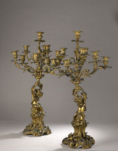 PAIR OF CANDELABRES in gilt and chased bronze...