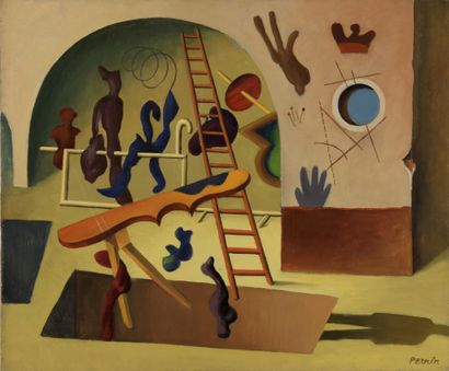 null Robert PERNIN (1895-1975)

Surrealist composition

Oil on canvas.

Signed lower...