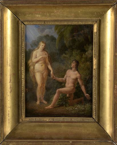 null NEOCLASSIAN school 

Adam and Eve 

Oil on canvas. 

Annotations on the back...