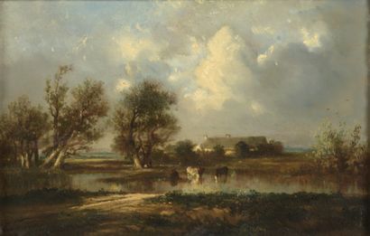 null Léon Victor DUPRÉ (1816-1879)

Cows at the pond

Oil on parquet panel.

Signed...