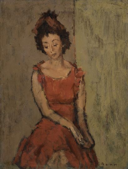 null BENN (1905-1989)

Young Woman in a Red Dress, 1941

Oil on panel. 

Signed lower...