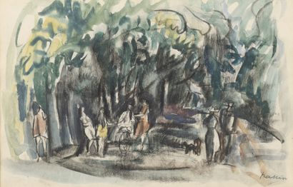  Jules PASCIN (1885-1930) 
Central Park, 1915 
Watercolor and gouache on paper. 
Signed...
