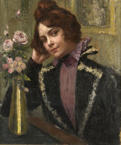  Albert LYNCH (1851-1912)

Young woman with a bouquet of roses

Oil on canvas.

Double... Gazette Drouot