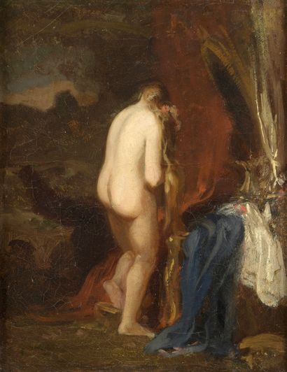 Romantic School 
Nude with draperies 
Oil...