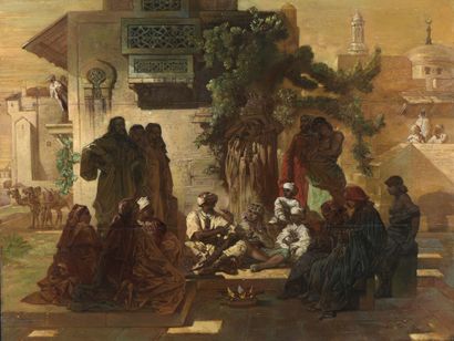  Attributed to Jacques Joseph LECURIEUX (1801-1867) 
Snake charmers in the East 
Oil...