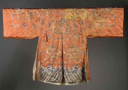 Silk dress embroidered with polychrome and...