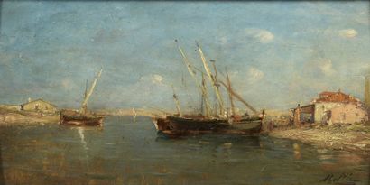 MELLEE ( XXth) 
The moored sailboats 
Oil...