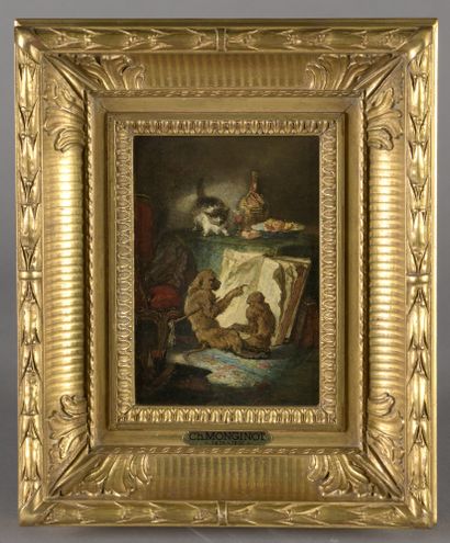 null Charles MONGINOT (1825-1900) 

The learned monkeys 

Oil on canvas. Monogrammed...