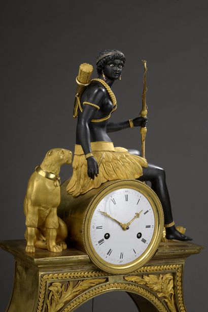 null 
Allegorical hanging lamp in gilt bronze and patinated bronze symbolizing Africa....
