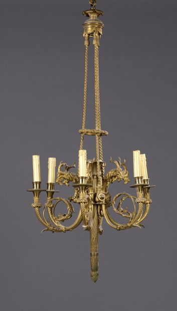 Gilded bronze LUSTRE with six lights decorated...