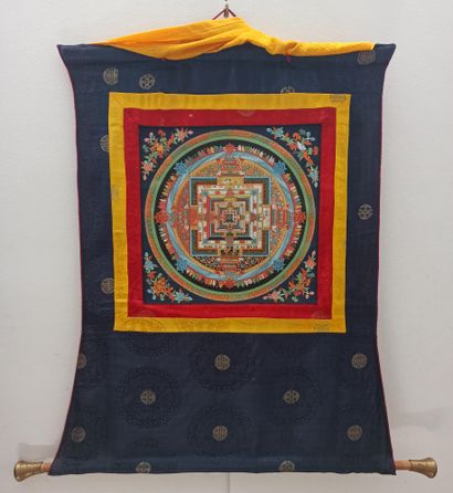 null TANGKHA (détrempe sur toile) figurant un kalaçakra mandala, avec au centre le...