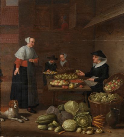 null École FLAMANDE de la fin du XVIIe siècle

La vendeuse de légumes

Panneau de...