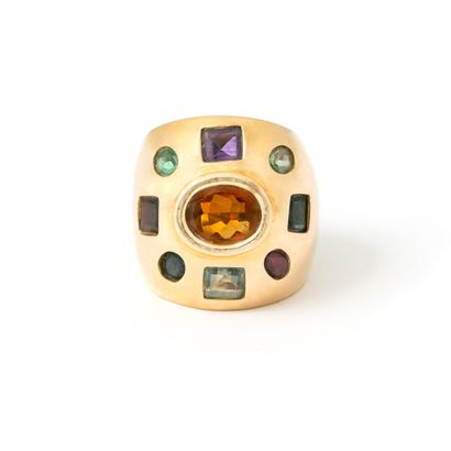 null Yellow gold ring 18K set with citrine, ruby, garnet, amethyst, peridot, emerald,...