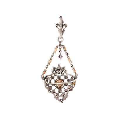 null 9K gold and 800‰ silver pendant set with rose-cut diamonds, spinels and centered...