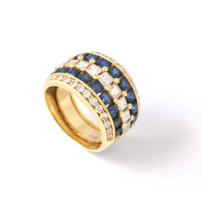 18K yellow gold ring set with diamonds and...