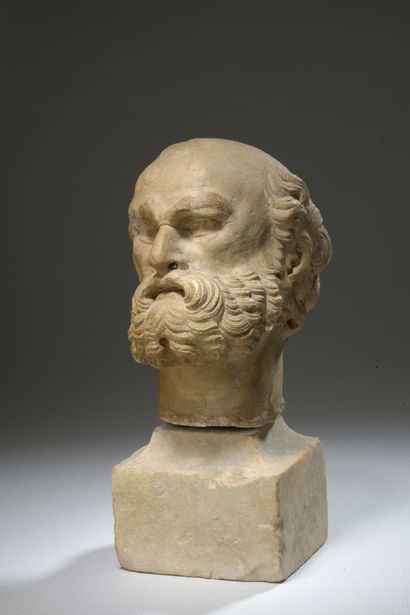  France, mid 16th century 
Head of a bearded man 
Patinated stone 
H. 17,5 cm 
Small...