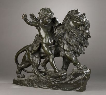  Jean-Antoine Injalbert (1845-1933) 
Love Taming the Force 
Bronze with brown patina...