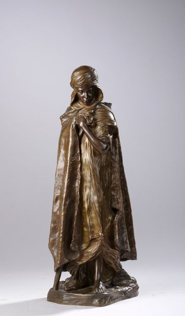  Marius Joseph SAÏN (1877-1961) 
Le berger arabe 
Épreuve en bronze à patine brun...