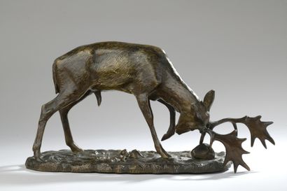 null Antoine-Louis Barye (1795-1875) 

Buck rolling a stone

Old cast iron

Bronze...