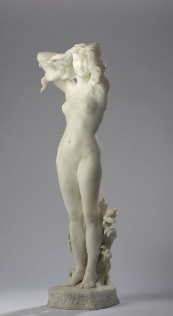 null Émile Joseph Carlier (1849-1927) 

Woman in the wind

White marble

Signed and...