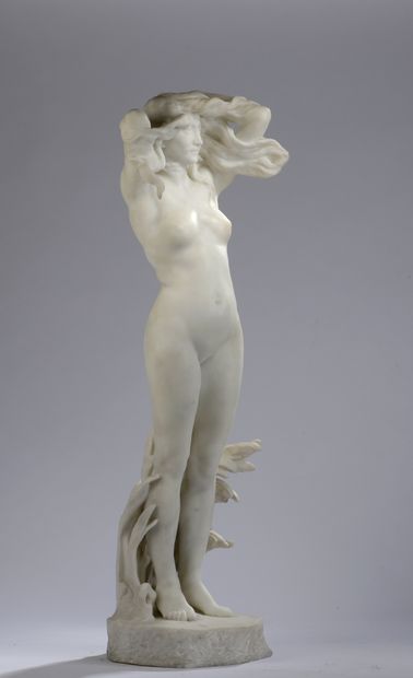  Émile Joseph Carlier (1849-1927) 
Femme dans le vent 
Marbre blanc 
Signé et daté...
