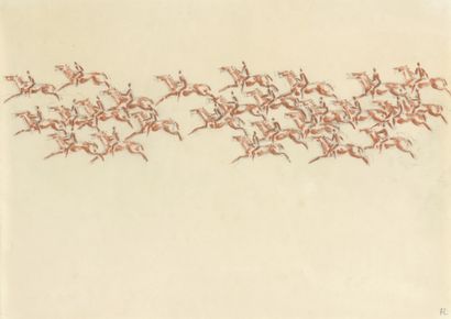  Alfred LÖRCHER (1875-1962) 
Cavaliers, vers 1960-62 
Sanguine et crayon sur papier...