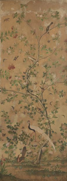 null SET OF TEN PAINTED PAPER PANELS, marouflaged on canvas with extreme oriental...