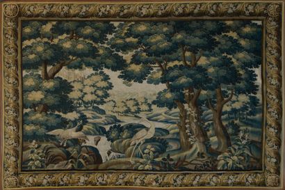 null AUBUSSON'S VERDURY FABRIC in wool and silk, decorated with wader and duck near...