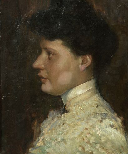 null École de la fin du XIXe siècle

Portrait de femme de profil à la robe blanche

Huile...